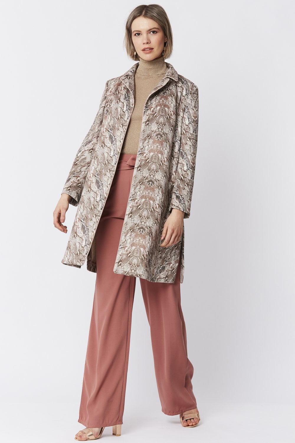 Faux Suede Snakeskin Effect Trench Jacket - paulamariecollection