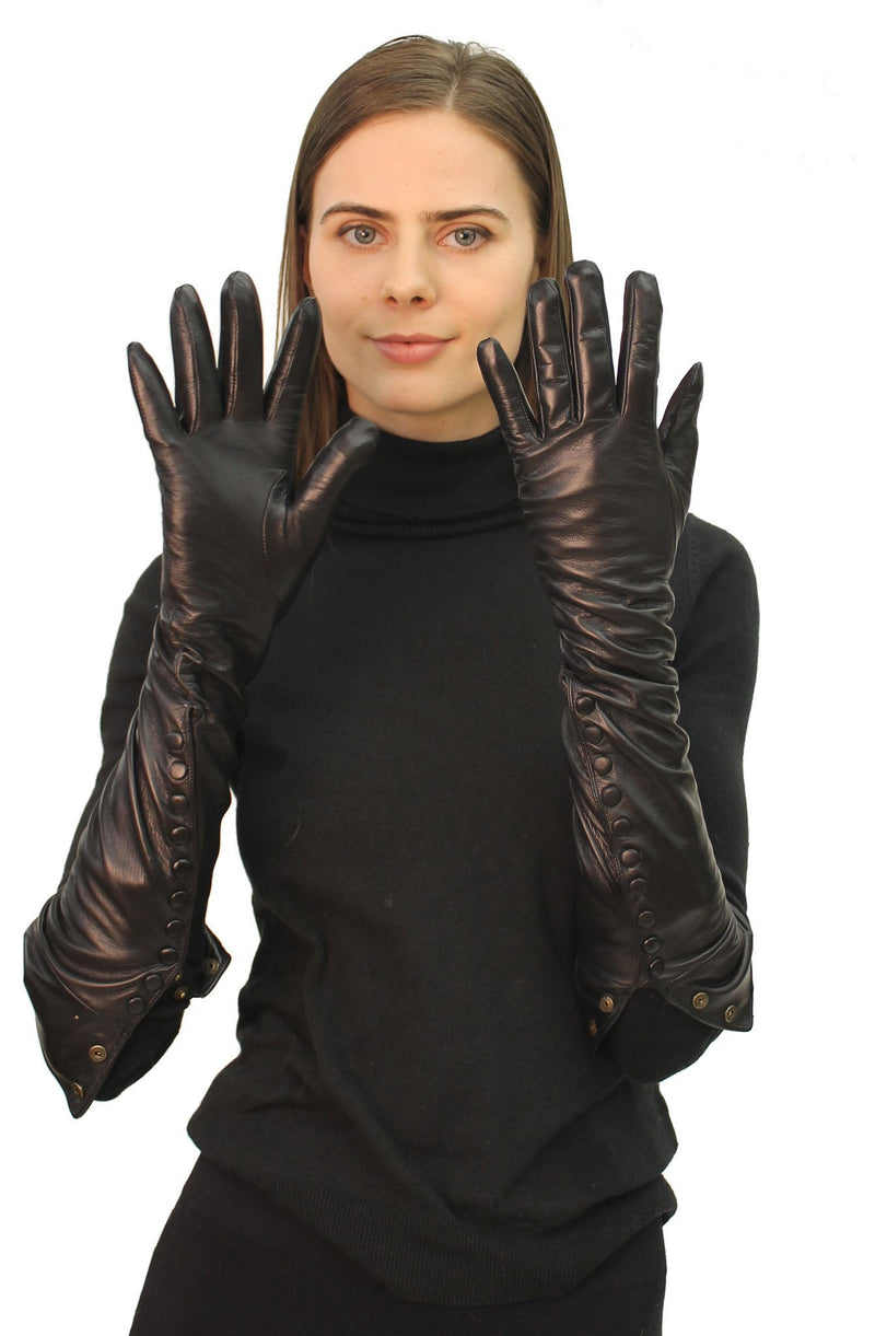 THE VACHA Long Leather Gloves with Snap Closures - paulamariecollection